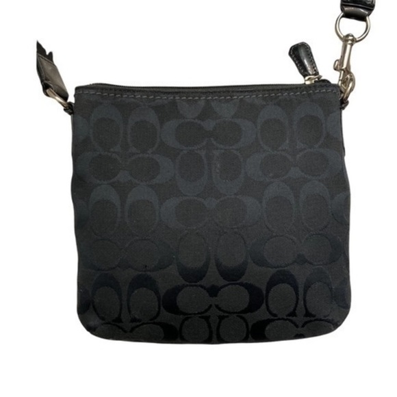 Coach Black Signature Fabric Patent Leather Turn-Key Crossbody Purse Bag - Picture 3 of 7